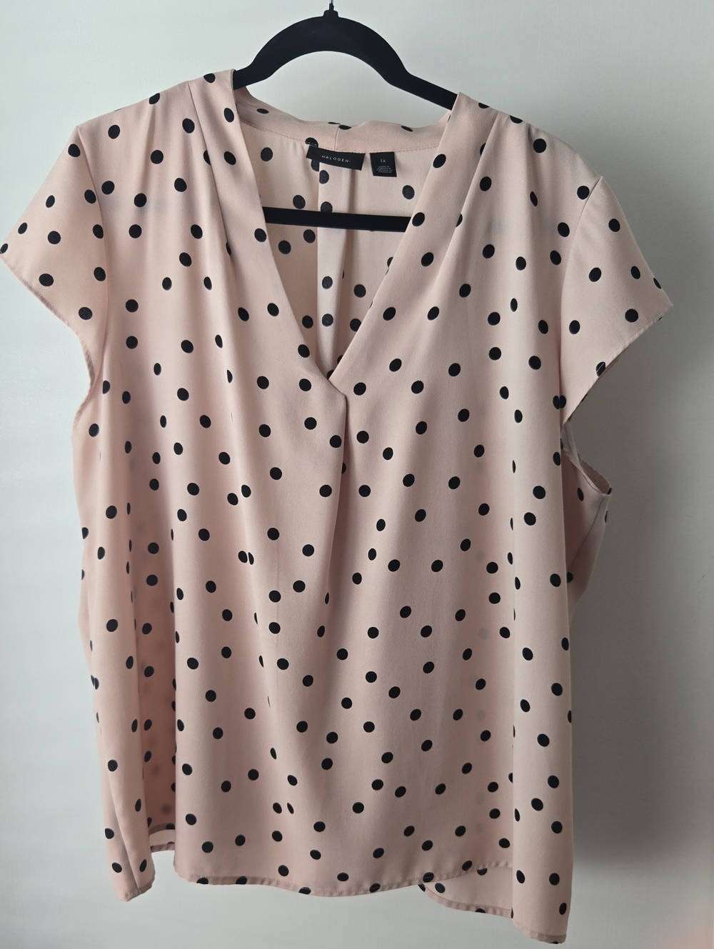 Blush Polka Dot V-Neck Blouse-Size 1X